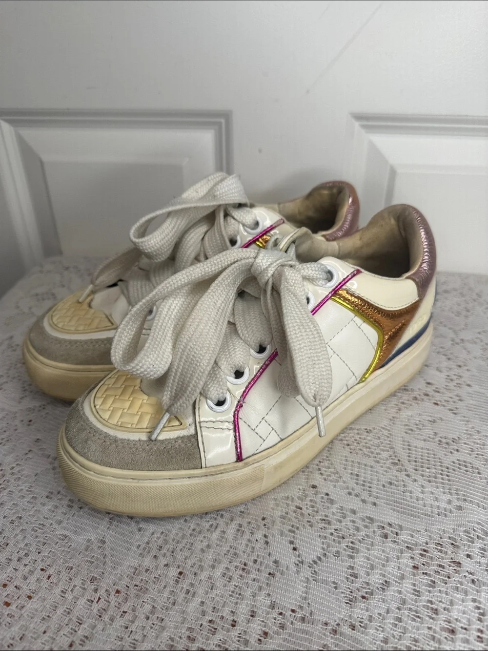 Kurt Geiger London Southbank metallic,suede & leather sneakers shoes sz 7.5 (38)